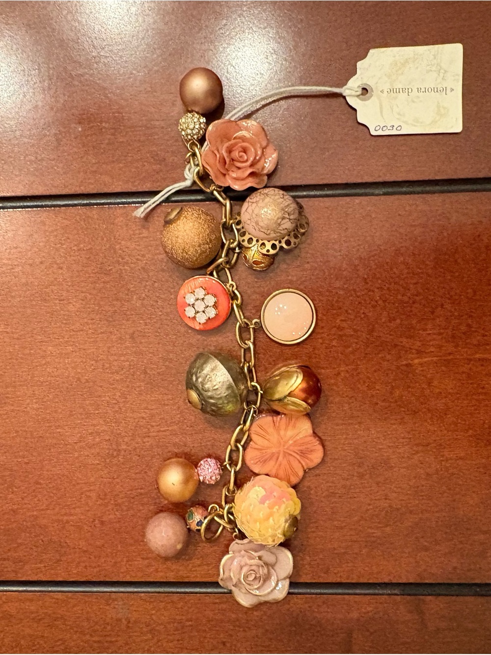 Lenora Dame Peach Floral Charm Bracelet with Gold Accents